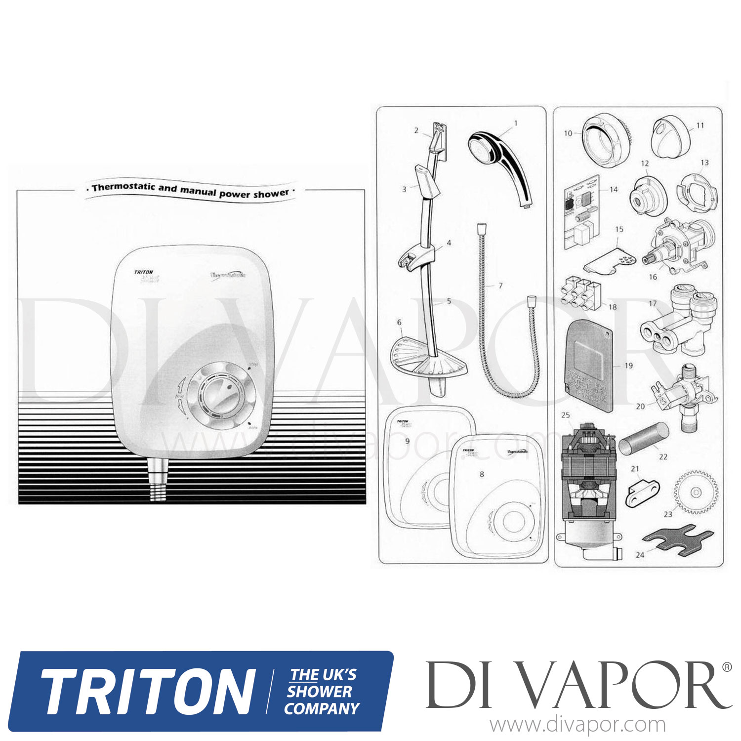 Triton Thermostatic and Manual Power Shower Shower Spare Parts TR DV 684